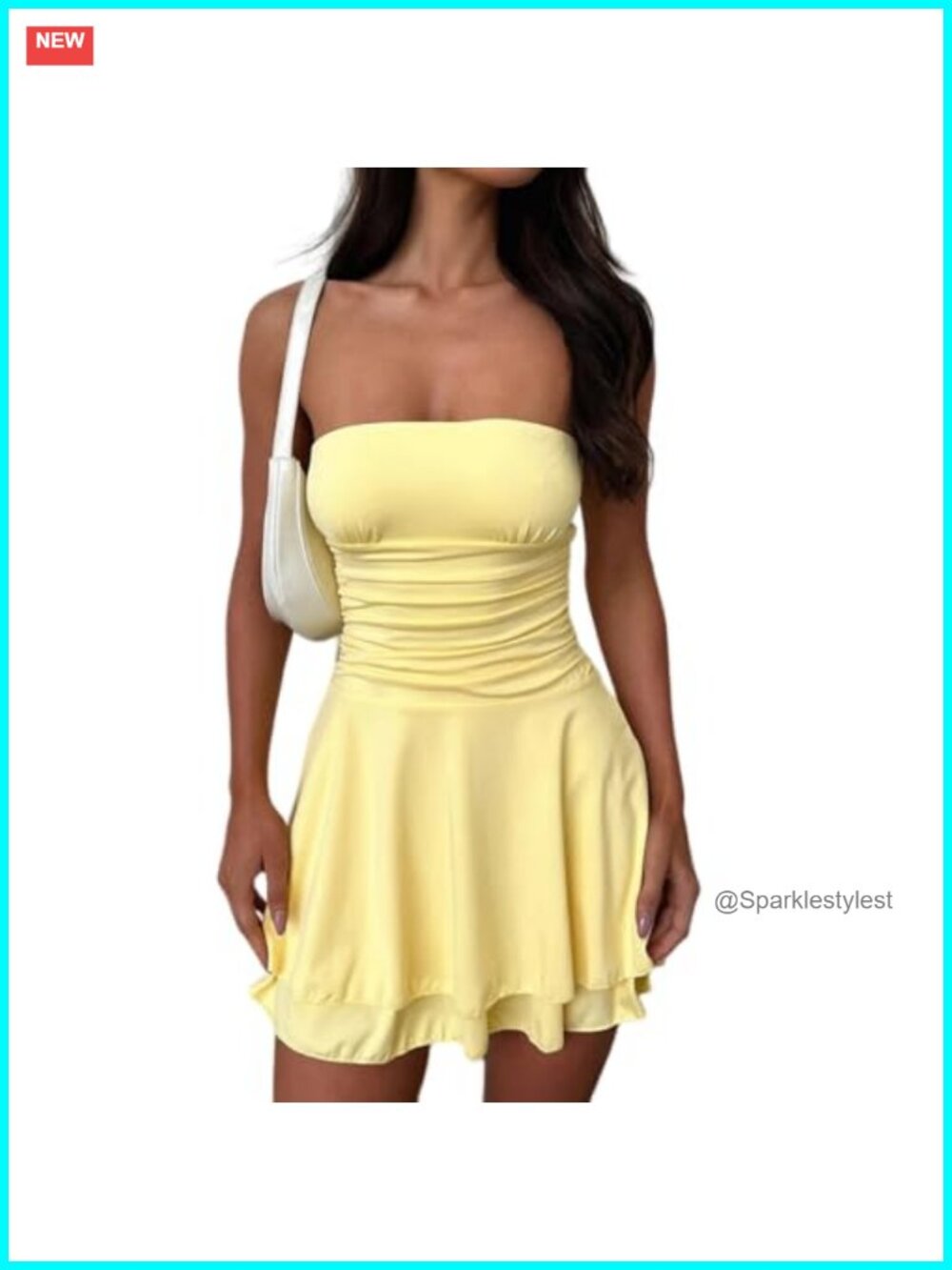 Women's Strapless Ruched Mini Dress Double Layer Tube Top Bodycon Summer Party